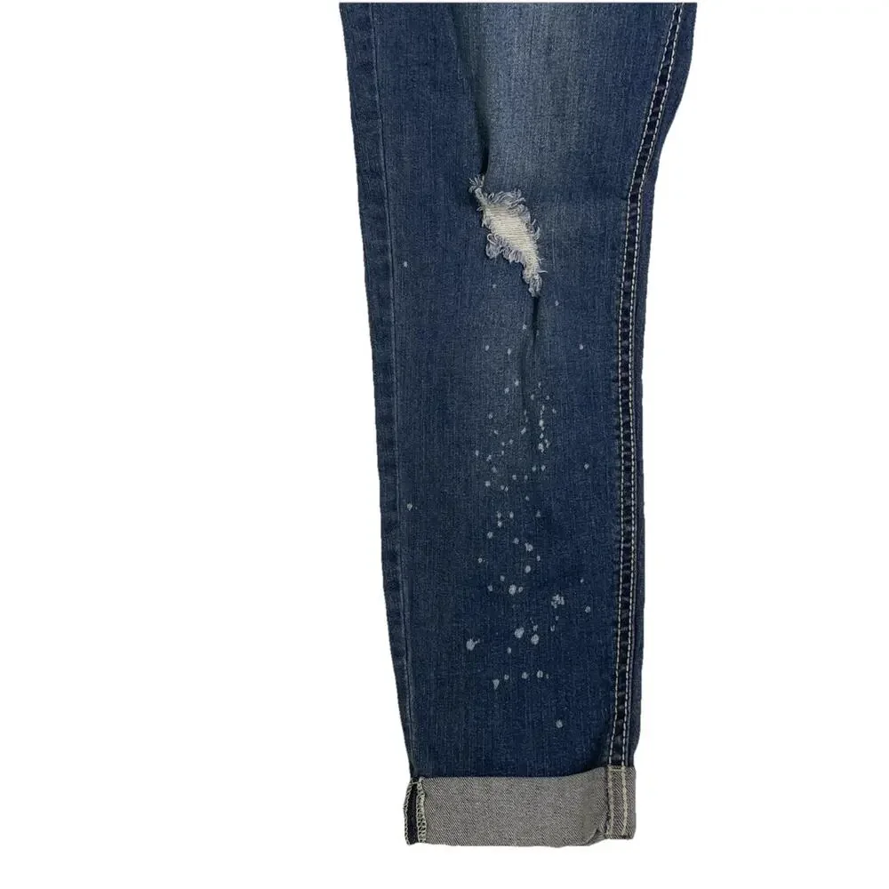 WallFlower Jeans Women’s 7 Blue Skinny Stretch Contrast Selvage Cuff Distressed